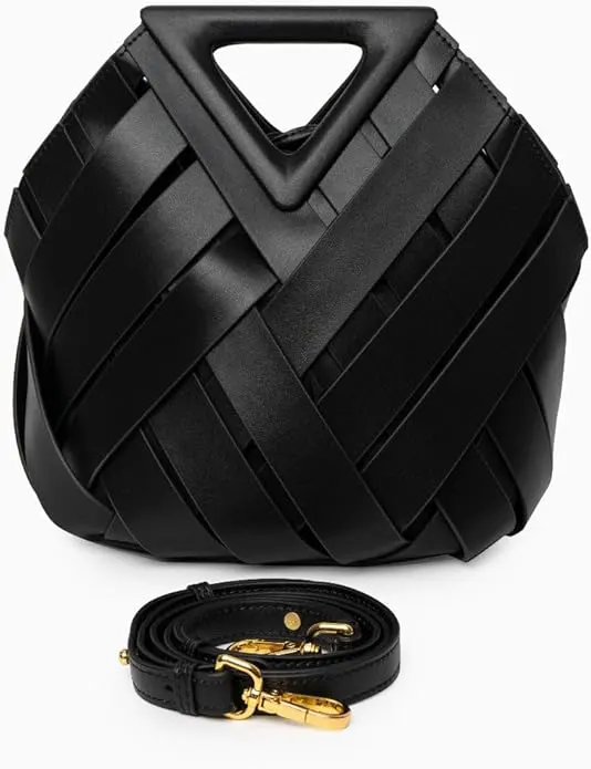 WanHuiShop New Women's Crossbody Bag Vegetable Basket Triangular Magnetic Buckle Woven Hollow Women's Bag Handbag Single Shoulder Bucket Bag-15
