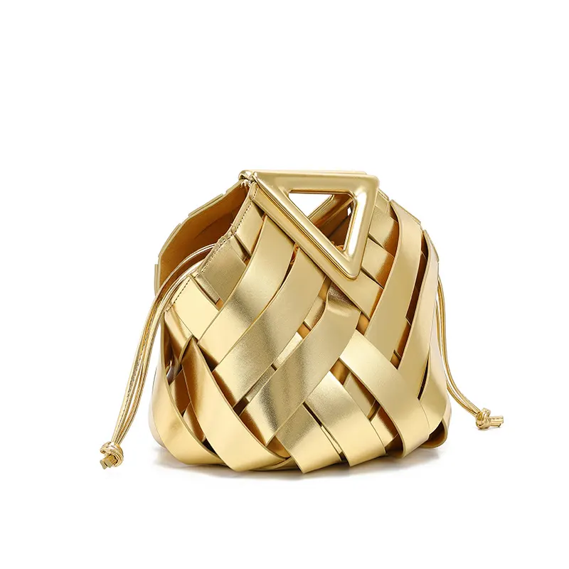 WanHuiShop New Women's Crossbody Bag Vegetable Basket Triangular Magnetic Buckle Woven Hollow Women's Bag Handbag Single Shoulder Bucket Bag-20