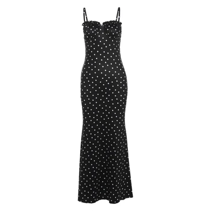 WanHuiShop New Women's Polka Dot Camisole Dress French Style Slim Fit Backless Skirt-6