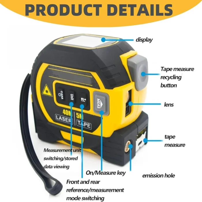 WanHuiShop New Infrared Laser Tape Measure High-Precision Rangefinder Crosshair Three In One Electronic Tape Measure Laser Measuring Ruler-5